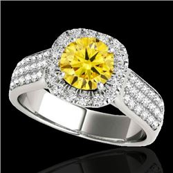 1.8 CTW Certified Si/I Fancy Intense Yellow Diamond Solitaire Halo Ring 10K White Gold - REF-227T3M 