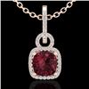 Image 2 : 3.50 CTW Garnet & Micro VS/SI Diamond Necklace 14K Rose Gold - REF-51Y5K - 22984