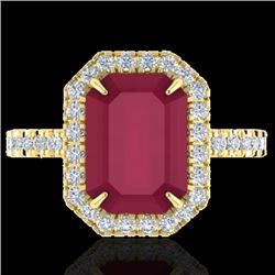 5.33 CTW Ruby And Micro Pave VS/SI Diamond Halo Ring 18K Yellow Gold - REF-94W4F - 21433