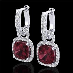 7 CTW Garnet & Micro Pave VS/SI Diamond Earrings 18K White Gold - REF-100X8T - 22963