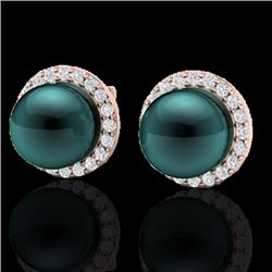 0.50 CTW Micro Halo VS/SI Diamond & Peacock Pearl Earrings 14K Rose Gold - REF-53W3F - 21498