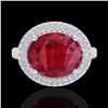 Image 2 : 4.50 CTW Ruby & Micro Pave VS/SI Diamond Ring 18K White Gold - REF-119T6M - 20922