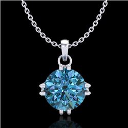 1 CTW Intense Blue Diamond Solitaire Art Deco Stud Necklace 18K White Gold - REF-167F3N - 37544