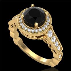 1.91 CTW Fancy Black Diamond Solitaire Engagement Art Deco Ring 18K Yellow Gold - REF-130F9N - 37683