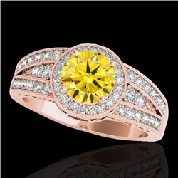 1.5 CTW Certified Si/I Fancy Intense Yellow Diamond Solitaire Halo Ring 10K Rose Gold - REF-180T2M -