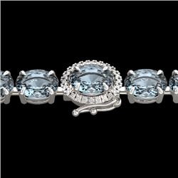 19.25 CTW Sky Blue Topaz & VS/SI Diamond Tennis Micro Halo Bracelet 14K White Gold - REF-105N5Y - 40