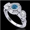 Image 1 : 1.51 CTW Intense Blue Diamond Solitaire Art Deco 3 Stone Ring 18K White Gold - REF-218M2H - 37712