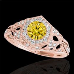 1.4 CTW Certified Si/I Fancy Intense Yellow Diamond Solitaire Antique Ring 10K Rose Gold - REF-236H4