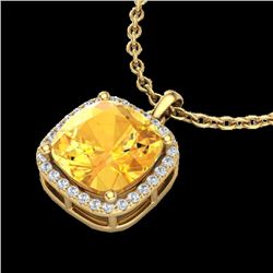 6 CTW Citrine & Micro Pave Halo VS/SI Diamond Necklace Solitaire 18K Yellow Gold - REF-55A3X - 23078