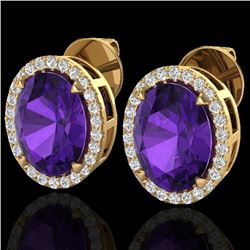 5.50 CTW Amethyst & Micro VS/SI Diamond Halo Earrings 18K Yellow Gold - REF-63W3F - 20238