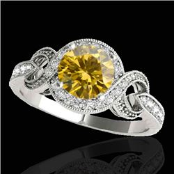 1.33 CTW Certified Si/I Fancy Intense Yellow Diamond Solitaire Halo Ring 10K White Gold - REF-176A4X