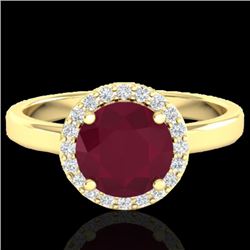 2 CTW Ruby & Halo VS/SI Diamond Micro Pave Ring Solitaire 18K Yellow Gold - REF-58M2H - 21642