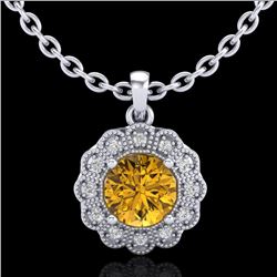 1.15 CTW Intense Fancy Yellow Diamond Art Deco Stud Necklace 18K White Gold - REF-218K2W - 37847