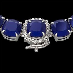 116 CTW Sapphire & VS/SI Diamond Halo Micro Solitaire Necklace 14K White Gold - REF-467M3H - 23344