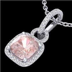 2.75 CTW Morganite & Micro VS/SI Diamond Halo Necklace 18K White Gold - REF-79M5H - 22986