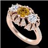 Image 1 : 2.26 CTW Intense Fancy Yellow Diamond Art Deco 3 Stone Ring 18K Rose Gold - REF-254T5M - 37750