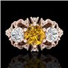 Image 2 : 2.26 CTW Intense Fancy Yellow Diamond Art Deco 3 Stone Ring 18K Rose Gold - REF-254T5M - 37750
