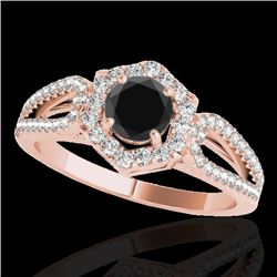 1.43 CTW Certified VS Black Diamond Solitaire Halo Ring 10K Rose Gold - REF-71A3X - 34020