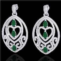 7 CTW Emerald & Micro Pave VS/SI Diamond Heart Earrings Designer 18K White Gold - REF-381W8F - 21153