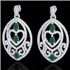 Image 1 : 7 CTW Emerald & Micro Pave VS/SI Diamond Heart Earrings Designer 18K White Gold - REF-381W8F - 21153
