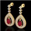 Image 1 : 2.25 CTW Ruby & Micro Pave VS/SI Diamond Earrings Designer 14K Yellow Gold - REF-105N5Y - 23154