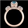 Image 4 : 3 CTW Fancy Intense Blue Diamond Solitaire Art Deco 3 Stone Ring 18K Rose Gold - REF-418N2Y - 37433