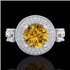 Image 2 : 2.05 CTW Intense Fancy Yellow Diamond Art Deco 3 Stone Ring 18K White Gold - REF-300A2X - 38148
