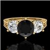 Image 2 : 2.01 CTW Fancy Black Diamond Solitaire Art Deco 3 Stone Ring 18K Yellow Gold - REF-241M8H - 37578