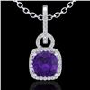 Image 2 : 3.50 CTW Amethyst & Micro VS/SI Diamond Necklace 18K White Gold - REF-68W9F - 22975