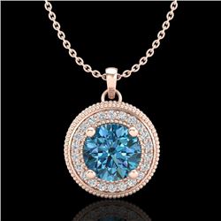 1.25 CTW Fancy Intense Blue Diamond Solitaire Art Deco Necklace 18K Rose Gold - REF-132N8Y - 38021