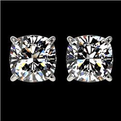2 CTW Certified VS/SI Quality Cushion Cut Diamond Stud Earrings 10K White Gold - REF-585H2A - 33097