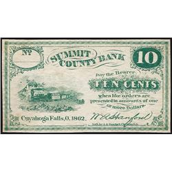 1862 Ten Cents Summit County Bank Obsolete Note