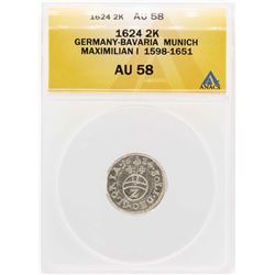 1624 Germany-Bavaria Munich Maximilian I 2 Kreuzer Coin ANACS AU58