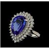 Image 1 : 11.90 ctw Tanzanite and Diamond Ring - 14KT White Gold