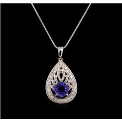 14KT White Gold 1.88 ctw Tanzanite and Diamond Pendant With Chain