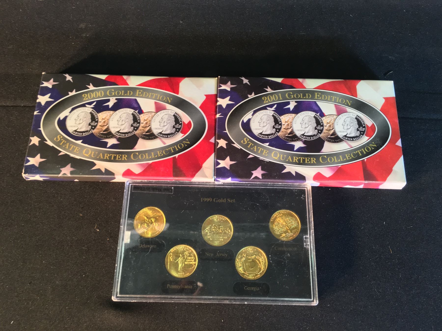 3 US GOLD STATE QUARTER COLLECTION SETS, 1999, 2000, AND 2001, EACH SET ...