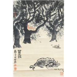 LI KERAN Chinese 1907-1989 Watercolor Paper Scroll