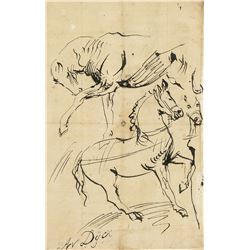 ANTOON VAN DYCK Belgian 1599-1641 Ink Study Horses