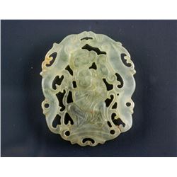 Chinese Icy Green Hardstone Immortal Pendant