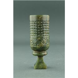 Chinese Spinach Green Jade Carved Vase