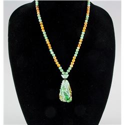 Burma Green Jadeite Carved Pendant with Necklace