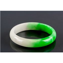 Burma Mixed White and Green Jadeite Carved Bangle