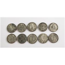 Ten Assorted Silver World Coins