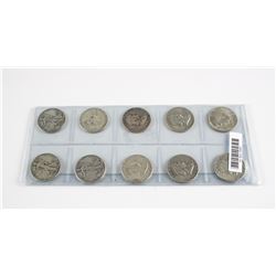 10 x Silver USA Half Dollar Coins, Mixed Dates