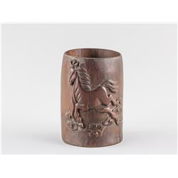 Chinese Bamboo Carved Galloping Horse Brush Pot