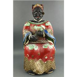 Chinese Elm Wood Carved Painted Buddha