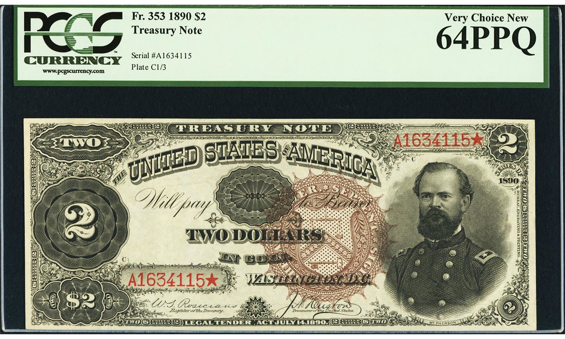 1890 $2 Treasury Note Fr.353 PCGS Very Choice New 64PPQ