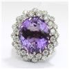 Image 5 : 14KT White Gold 13.26 ctw Oval Cut Natural Amethyst Diamond Band Ring