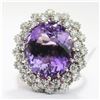 Image 7 : 14KT White Gold 13.26 ctw Oval Cut Natural Amethyst Diamond Band Ring