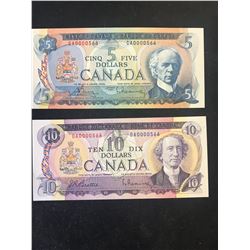 BANK OF CANADA $5 AND $10 MATCHED SET! LOW SERIAL #